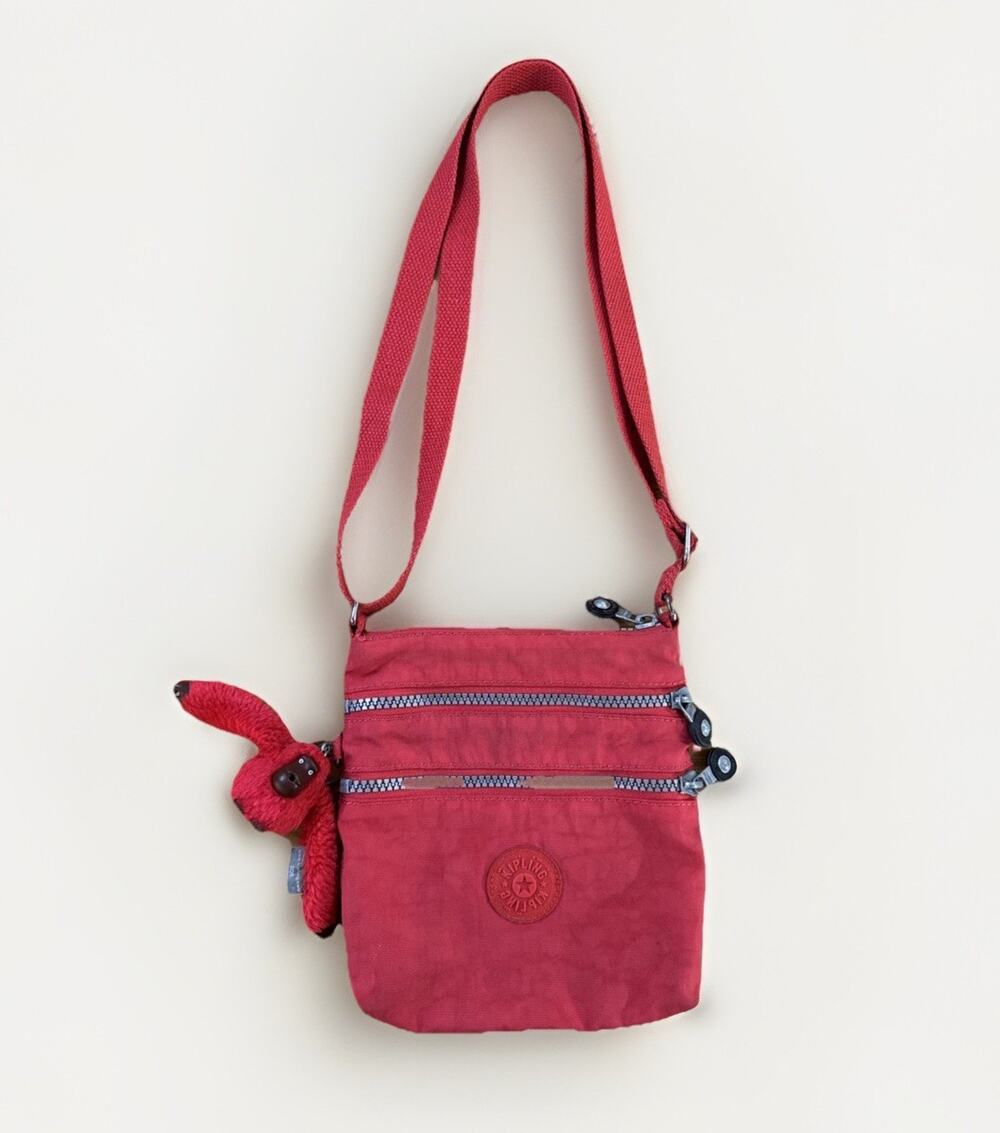 Kipling Keiko Pink Nylon Crossbody Bag Mini Messenger Travel Purse Gorilla Charm